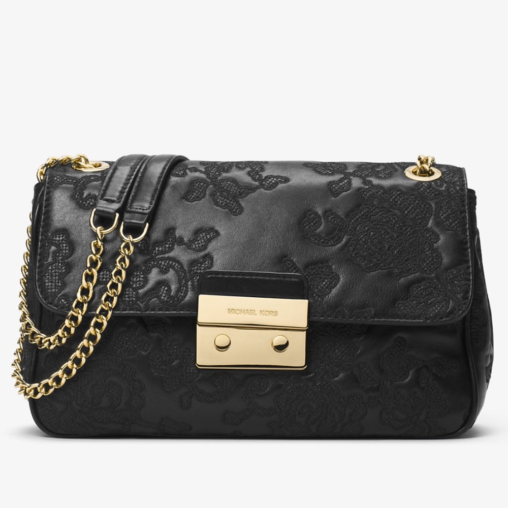 Michael Kors Black Embossed Smooth Leather Sloan Shoulder Bag